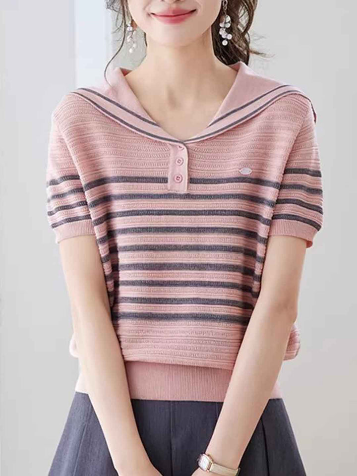 Zoey Daily Crew Neck Striped Knitted Top