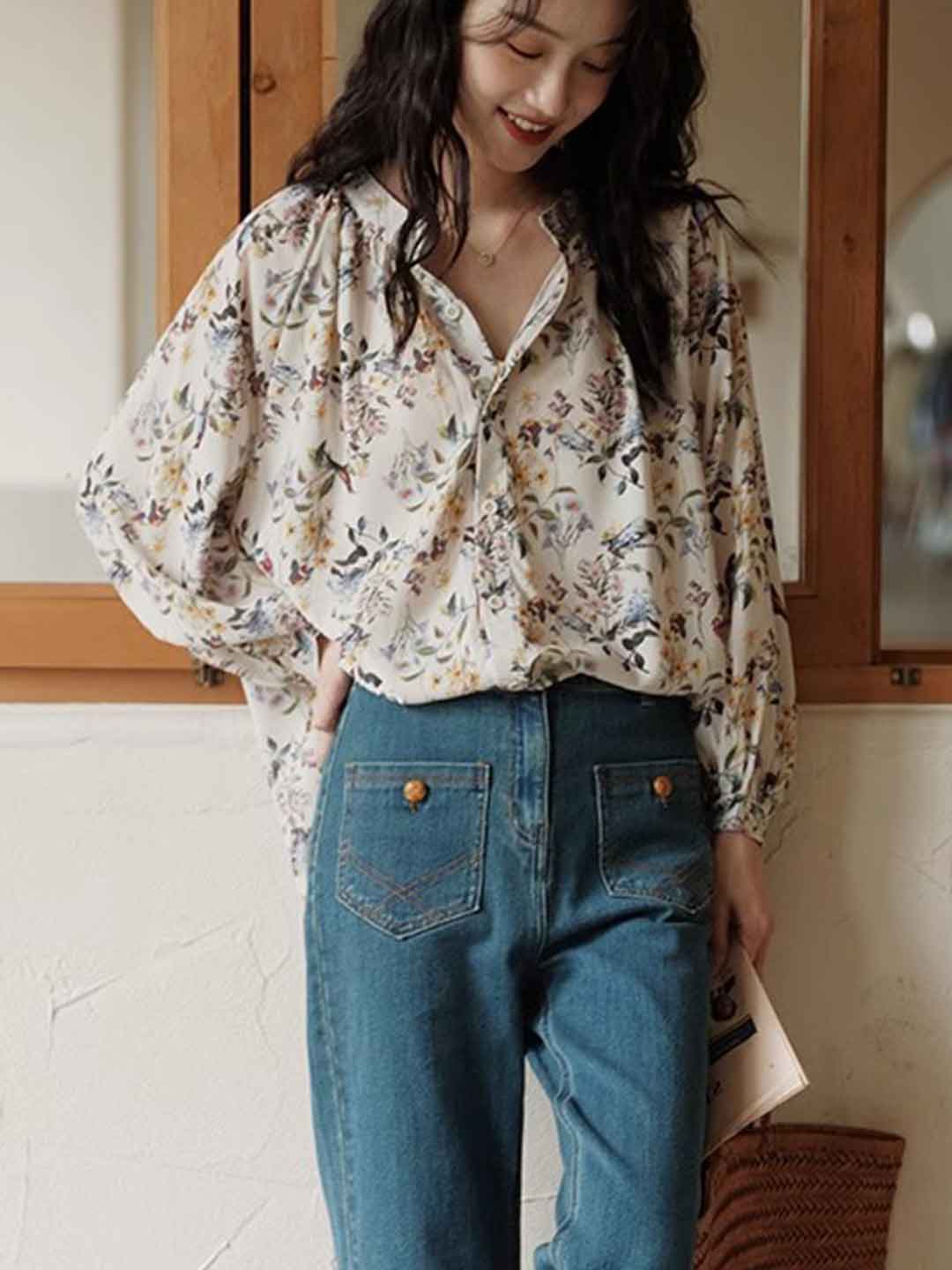 Mya Chic V-neck Floral Chiffon Top