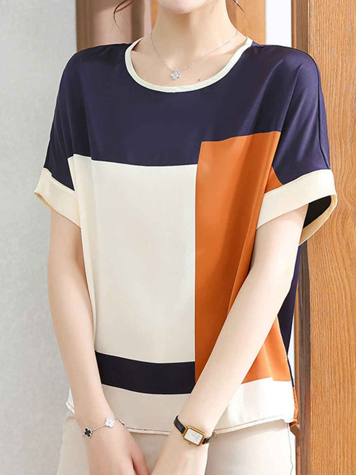 Molly Loose Crew Neck Colorblocked Top