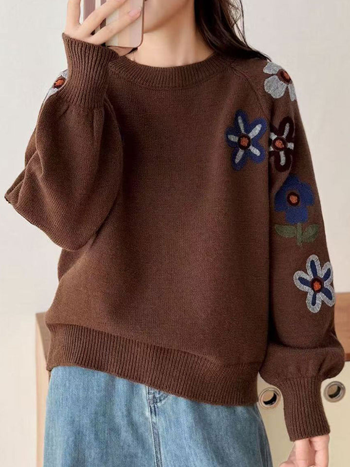 Sydney Classic Crew Neck Embroidered Floral Knitted Top