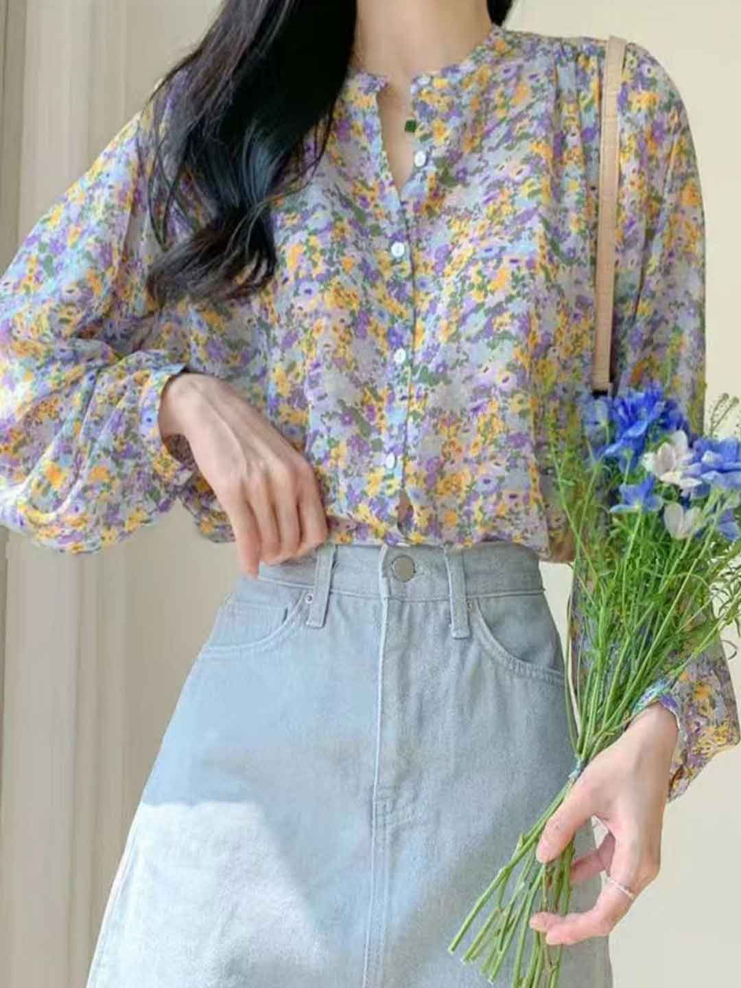 Paige Loose Crew Neck Floral Chiffon Top