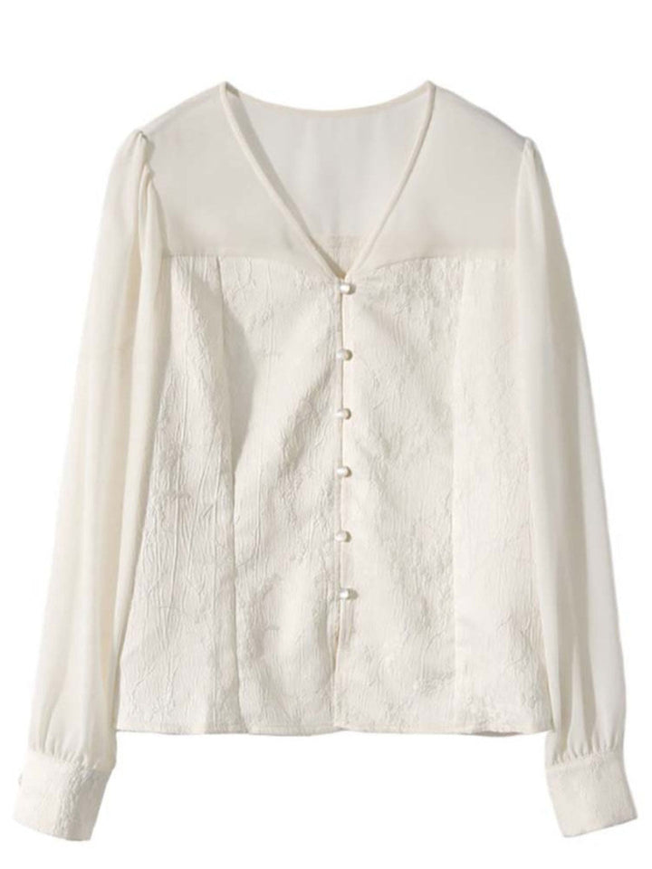 Sophie Chic V-Neck Mesh Embroidered Top