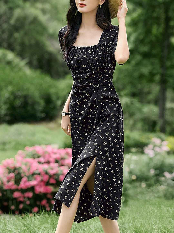 Eva Vacation Square Neck Floral Printed Dress