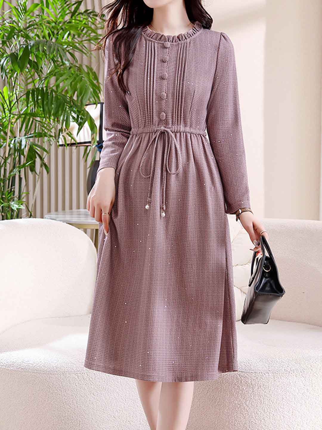 Natalie Slim Crew Neck Waist A-Line Dress