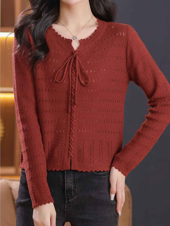 Riley Loose Crew Neck Tie Solid Color Knitted Top