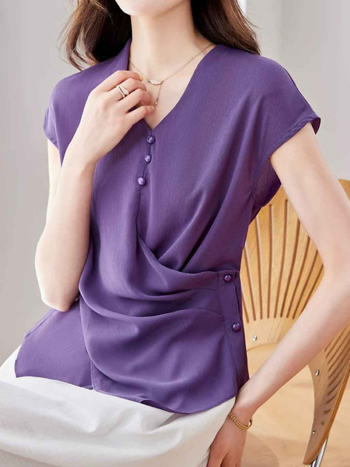 Riley Slim V-Neck Waisted Chiffon Blouse