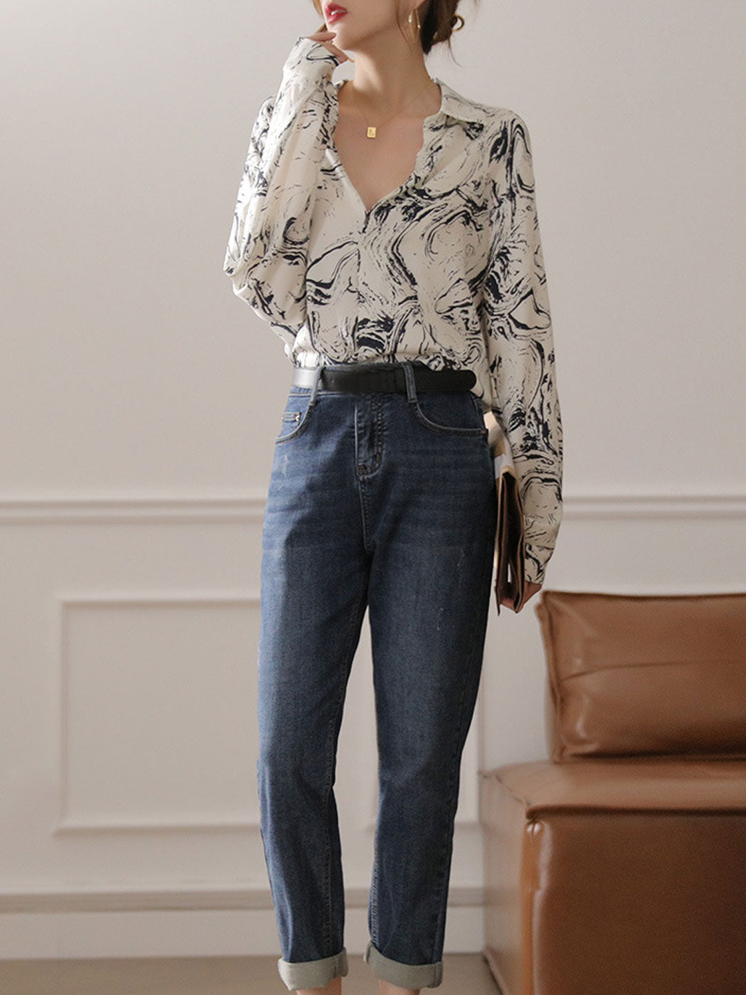 Valeria Classic Lapel Printed Shirt