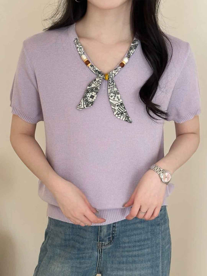 Kaylee Loose V-Neck Scarf Knitted Top