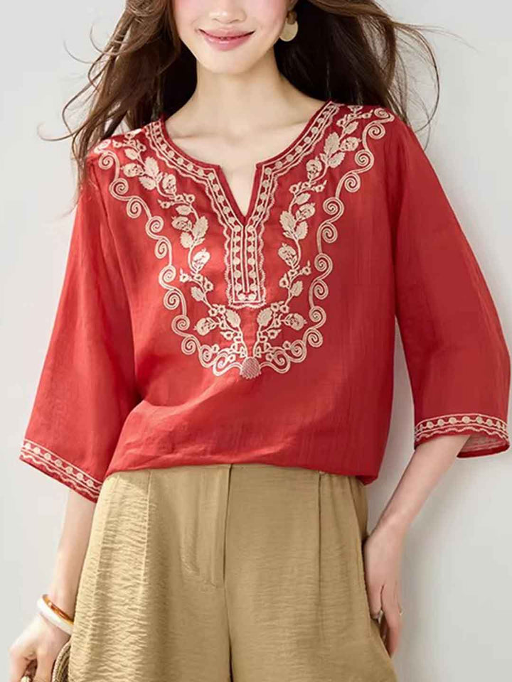 Paige Loose Crew Neck Embroidered Top