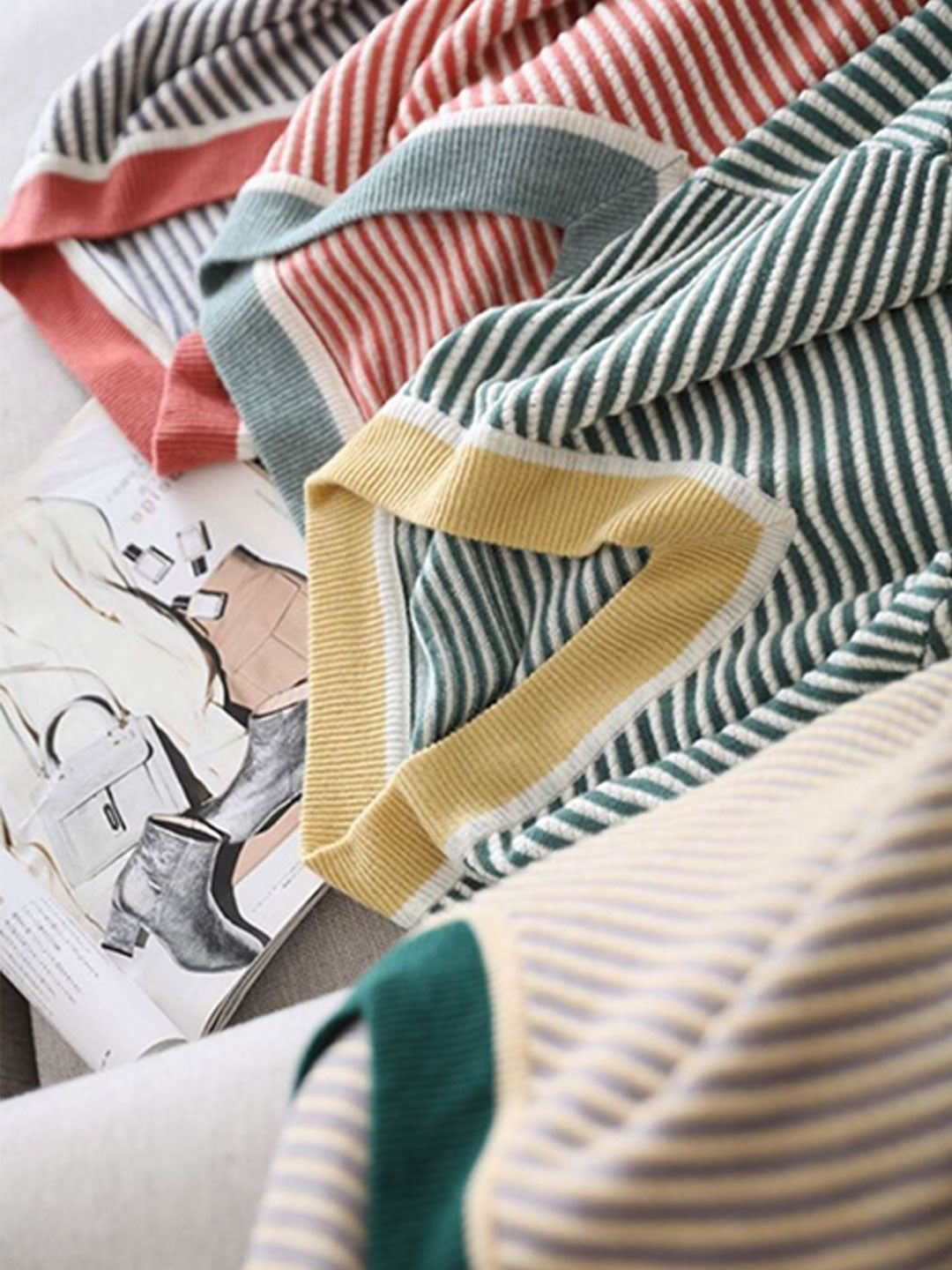 Morgan Casual Color-Blocked Striped Pullover Knitted Top