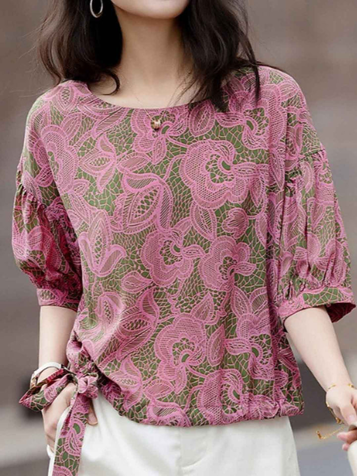 Madison Loose Crew Neck Latern Sleeve Drawstring Top