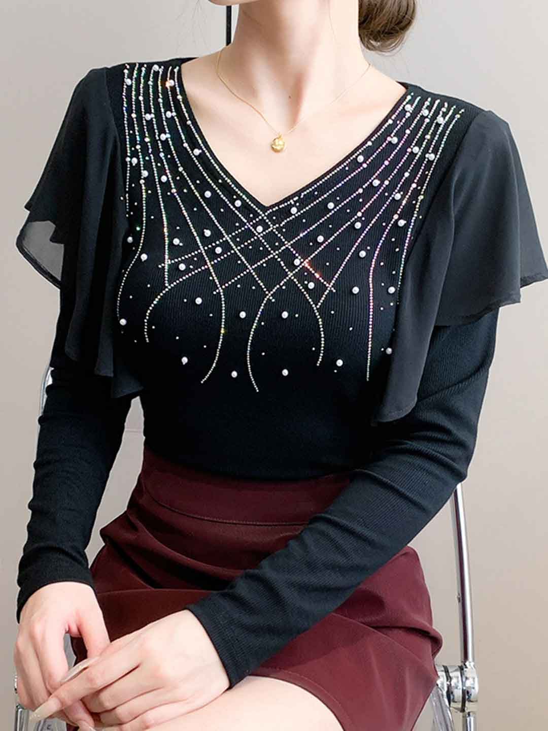 Savannah Slim V-Neck Rhinestone Top