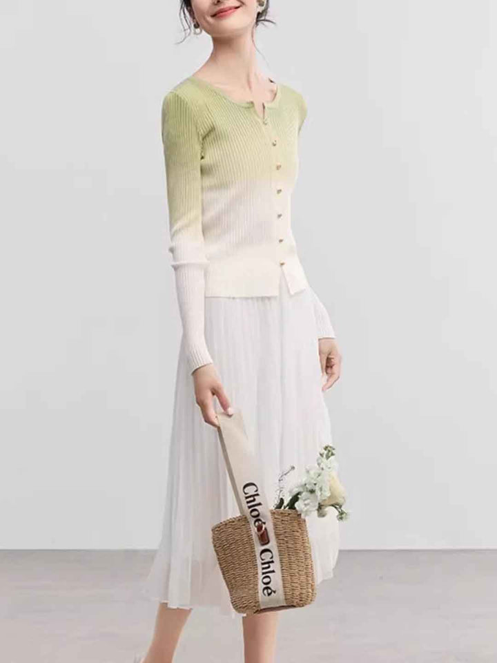 Brooke Elegant V-Neck Colorblock Beaded Knitted Top
