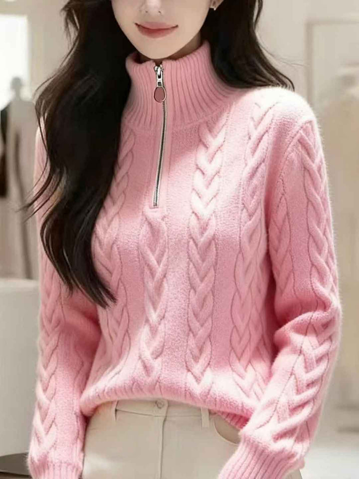 Sylvia Casual Zipper Neck Pullover Knitted Sweater