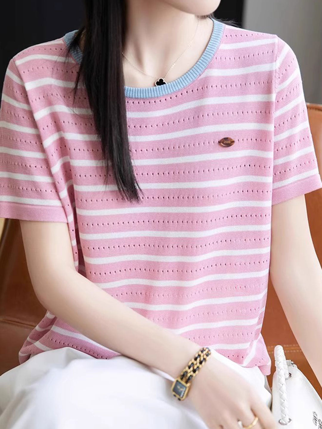 Rachel Casual Crew Neck Striped Knitted Top