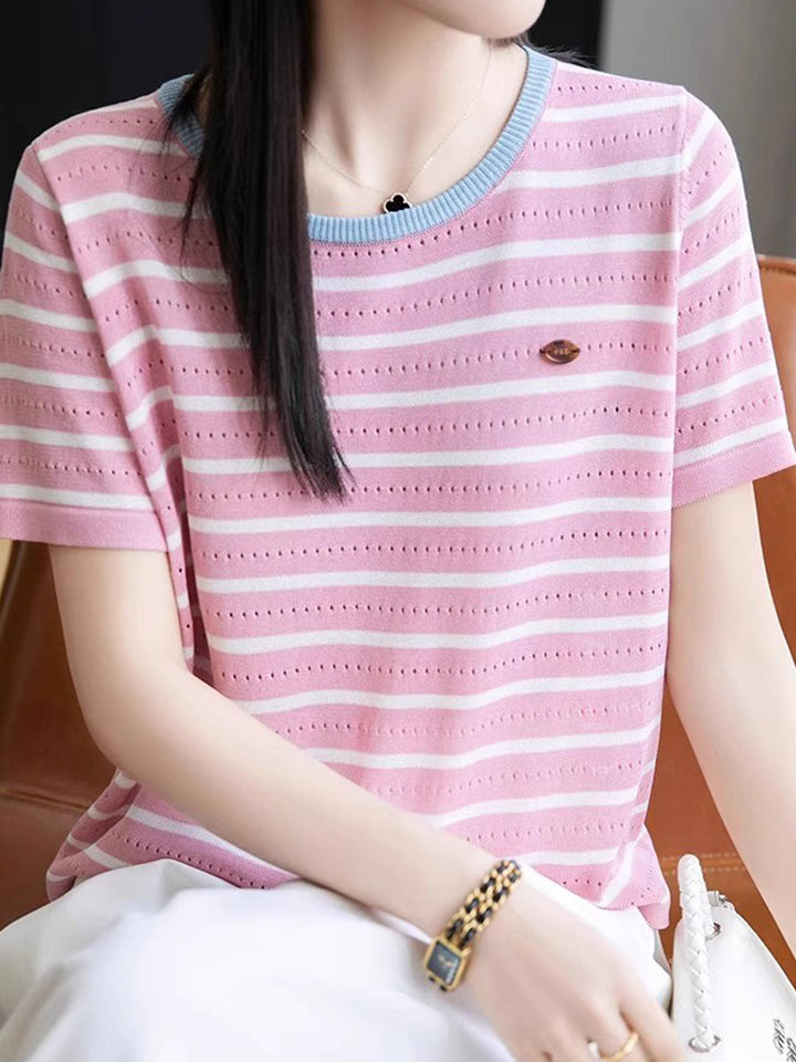Rachel Casual Crew Neck Striped Knitted Top