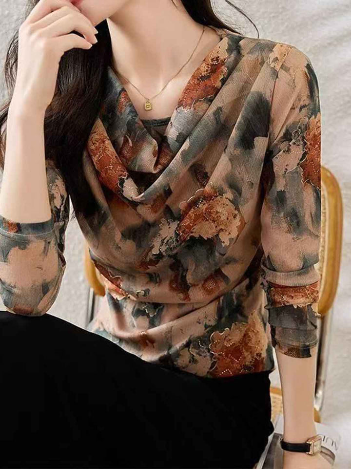 Ella Slim Stack Collar Printed Mesh Top