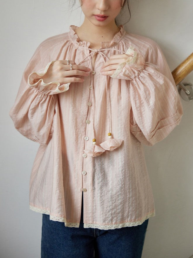 Samantha Elegant Auricular Collar Tie Blouse