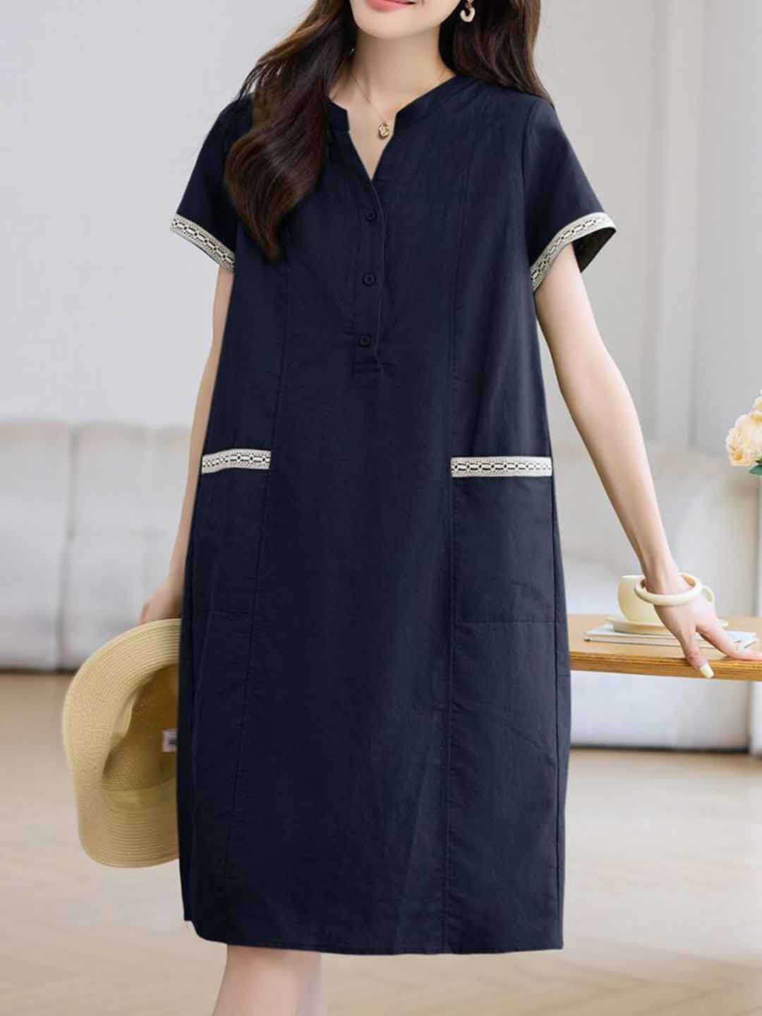 Grace Loose V-Neck Patchwork Dress