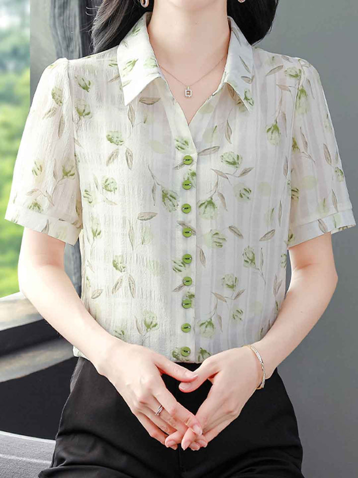 Isabelle Elegant Polo Printed Chiffon Shirt