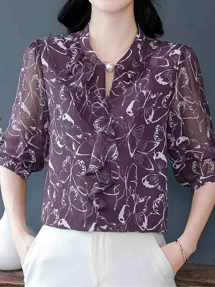 Taylor Loose Ruffle Printed Chiffon Top