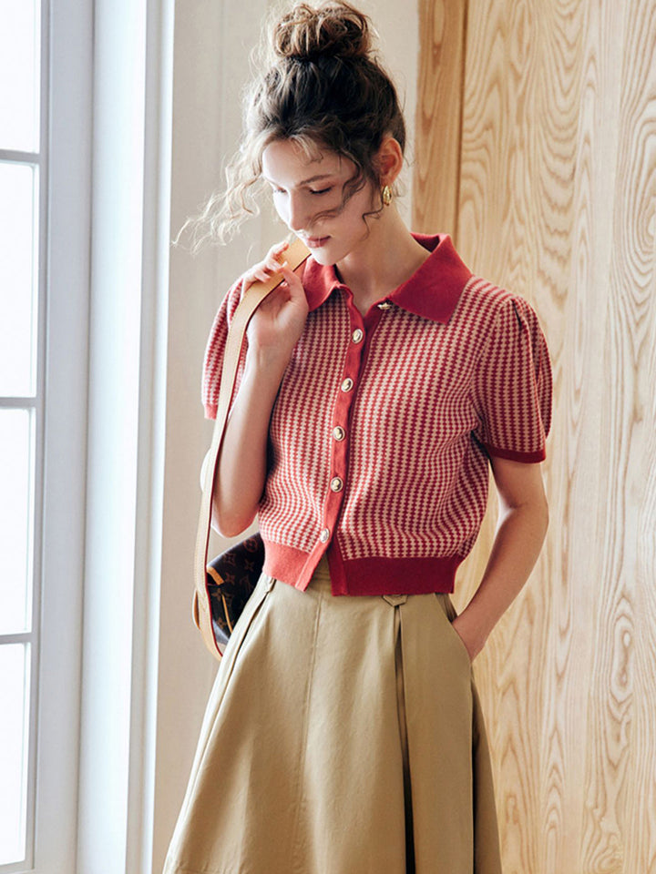 Madison Vintage Diamond Cropped Knitted Cotton Top