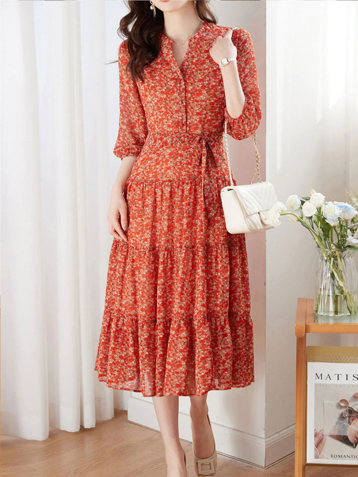 Alexis Vintage Ruffle Floral Chiffon Dress