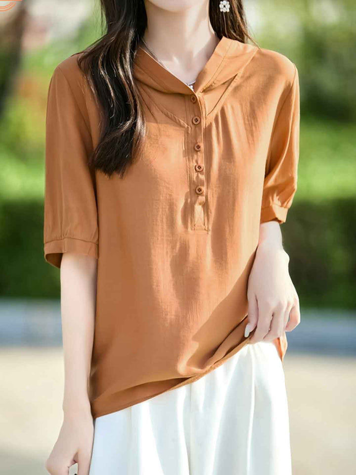 Mya Casual V-neck Solid Color Hooded Shirt