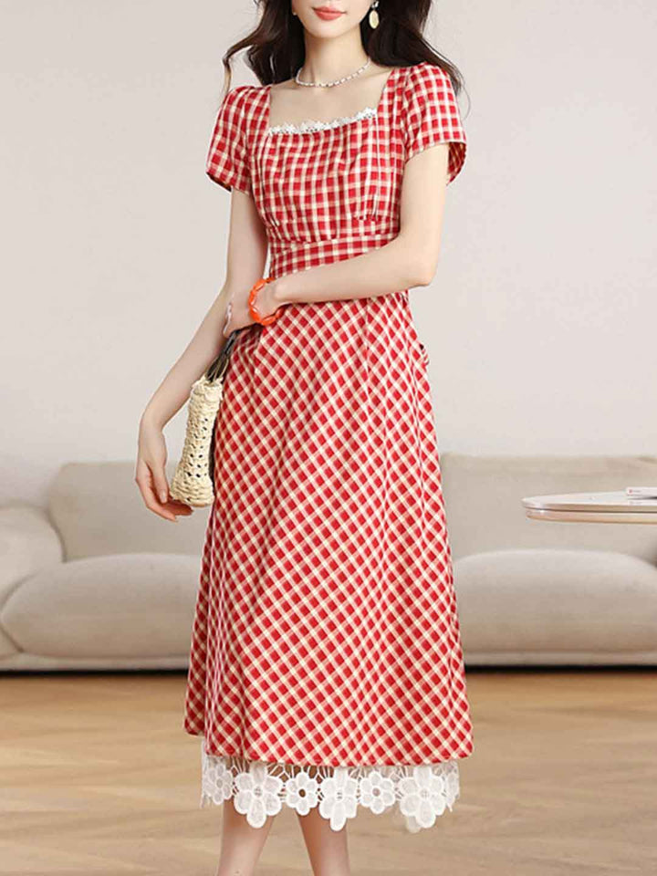 Riley Retro Square Neck Plaid Dress
