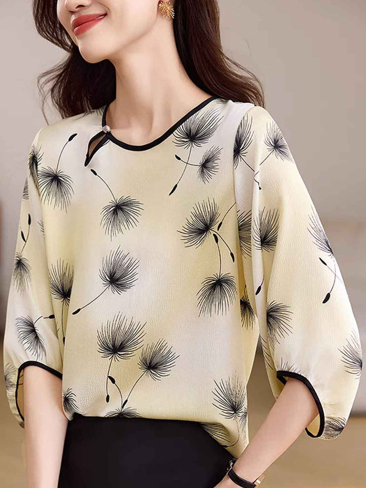 Evelyn Loose Crew Neck Lantern Sleeve Colorblocked Top