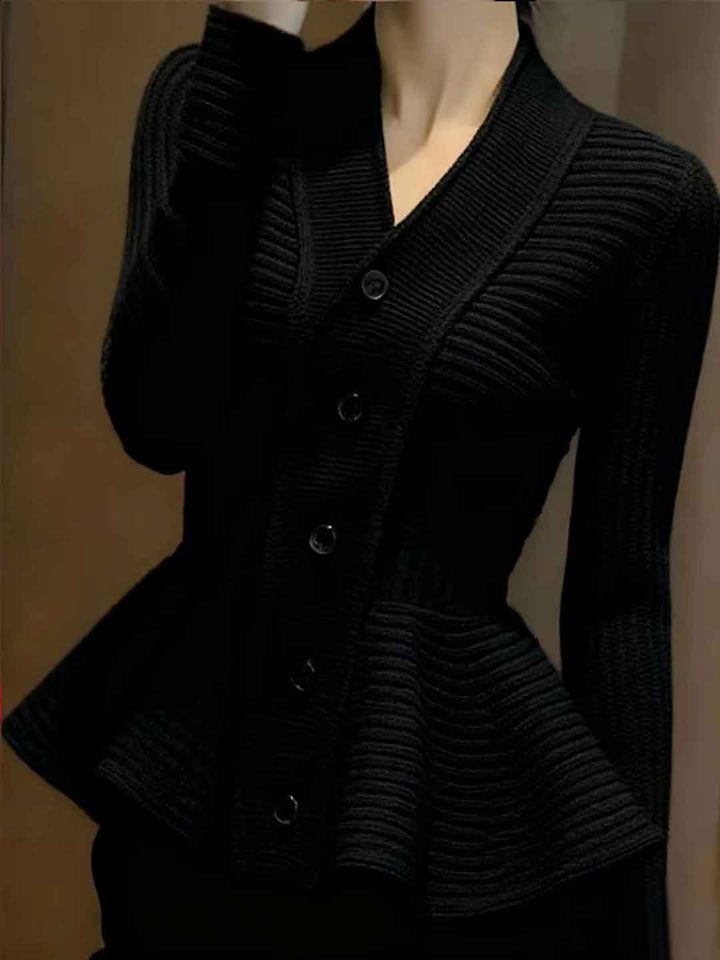 Ella Slim V-Neck Waisted Solid Color Knitted Sweater