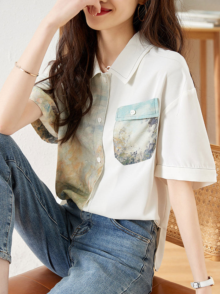 Jasmine Loose Printed Patchwork Chiffon Top