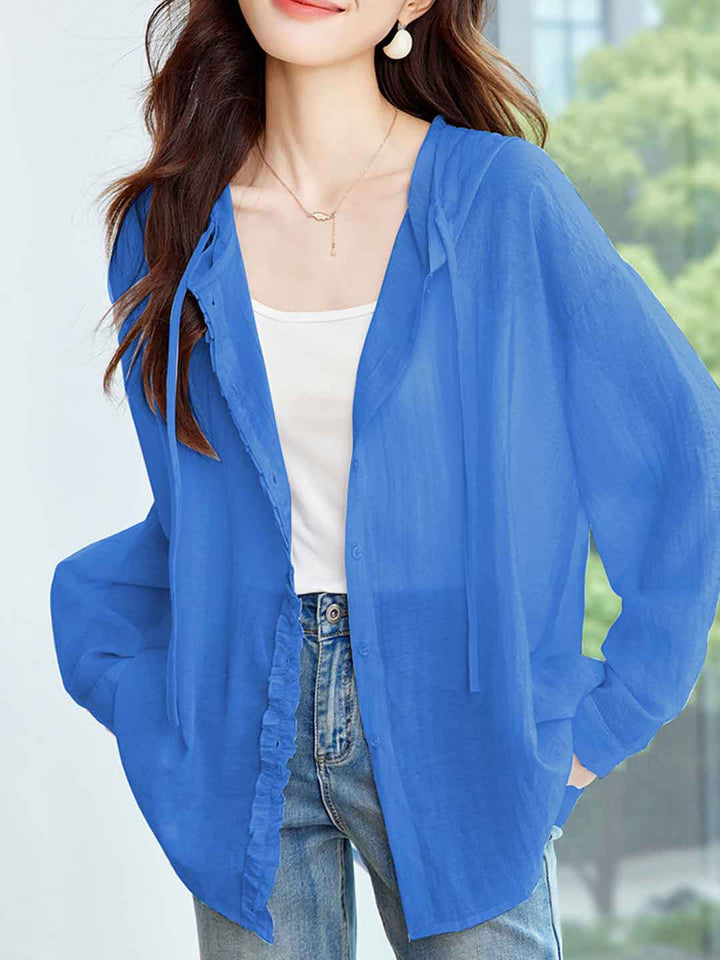 Isabella Casual Solid Color Hooded Shirt