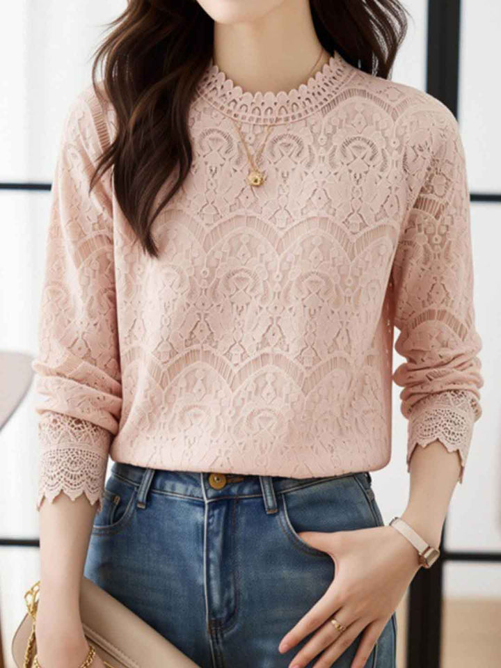 Sarah Classic Crew Neck Lace Mesh Top