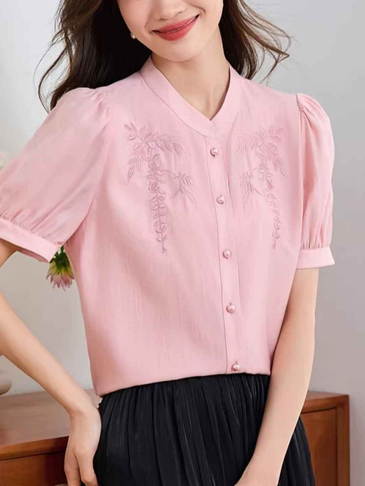 Emma Classic V-Neck Embroidered Shirt