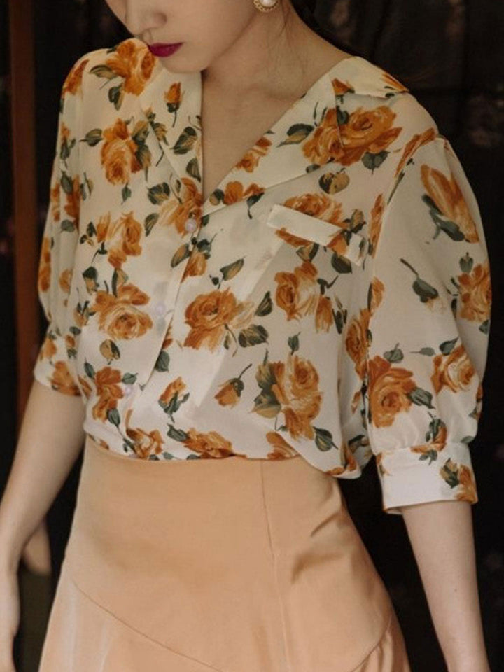 Riley Vintage Lapel Floral Printed Shirt