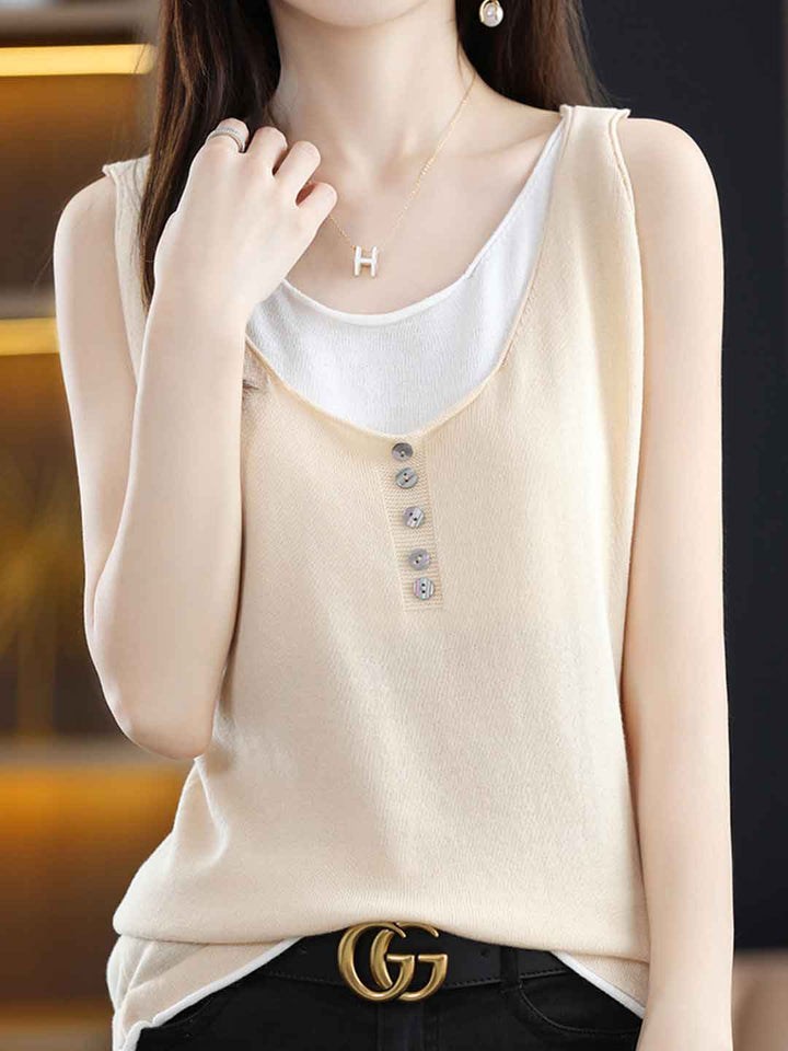 Kaylee Loose Knitted Mock Two-Piece Vest