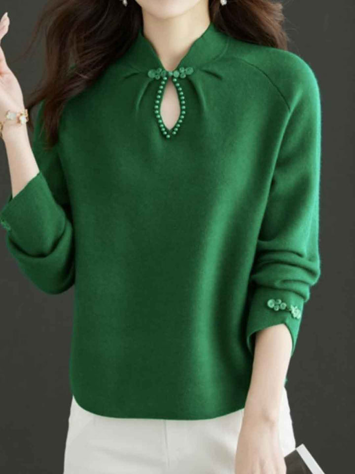 Abigail Loose Knot Buttons Solid Color Knitted Top
