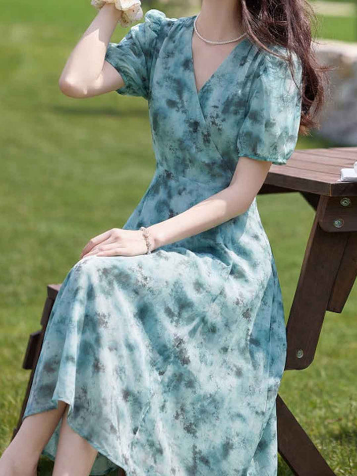 Bailey Elegant V-Neck Floral Printed Chiffon Dress