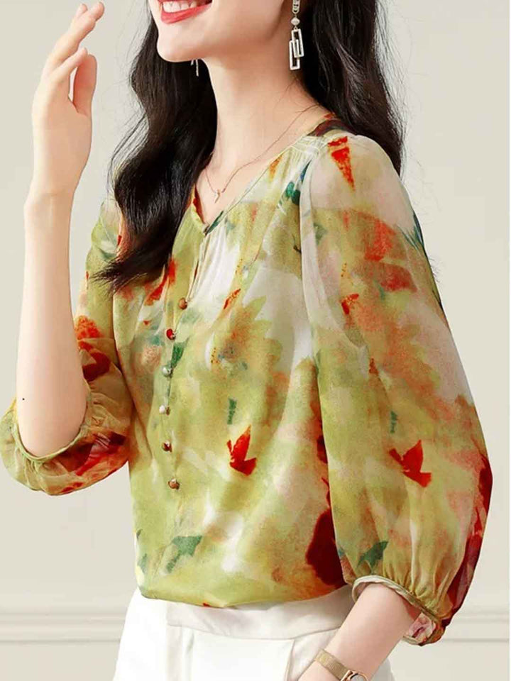 Victoria Loose Crew Neck Printed Blouse