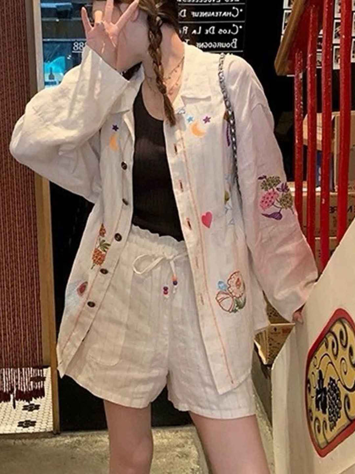 Lily Retro Lapel Embroidered Top