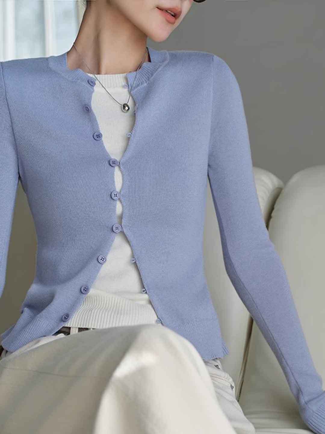 Hannah Slim Crew Neck Mock Two-Piece Knitted Cardigan