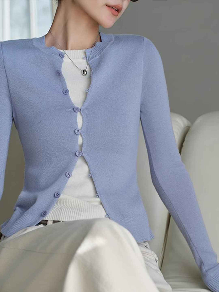 Hannah Slim Crew Neck Mock Two-Piece Knitted Cardigan