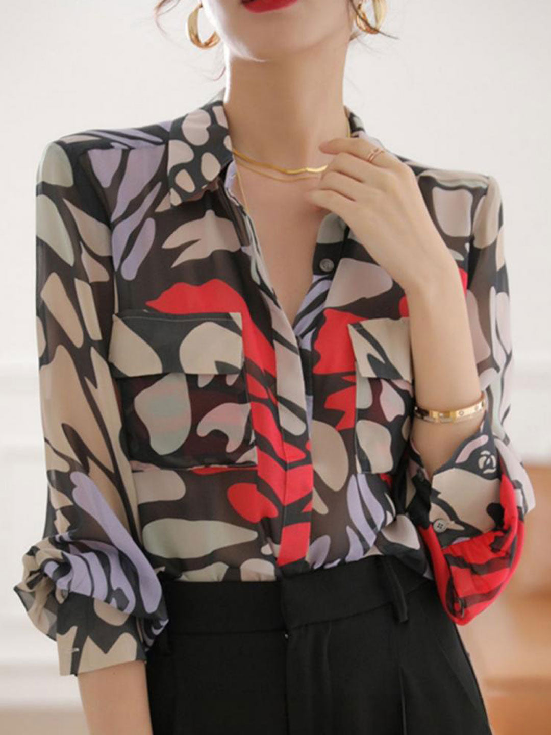 Chloe Casual Polo Collar Printed Shirt