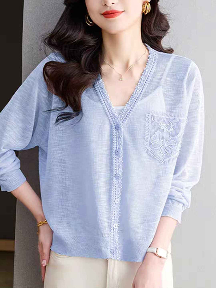 Layla Loose V-Neck Hollowed Knitted Cardigan