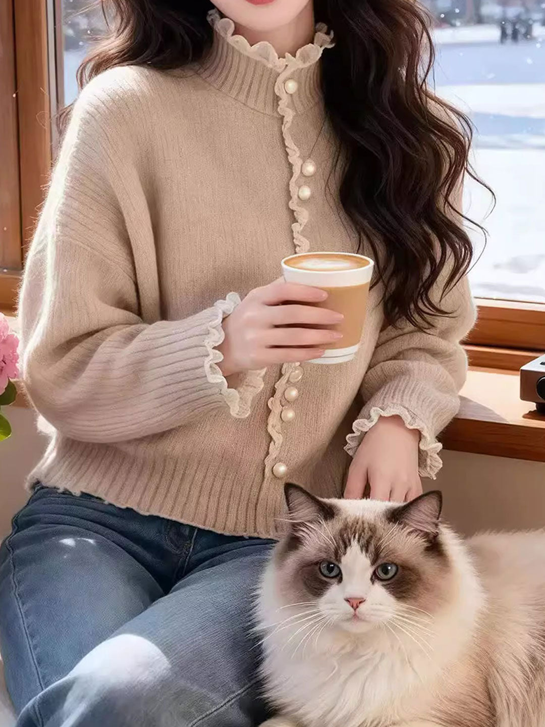 Emma Elegant Turtleneck Auricular Knitted Cardigan