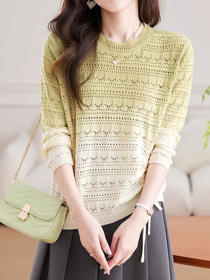 Zoey Loose Crew Neck Colorblock Knitted Top