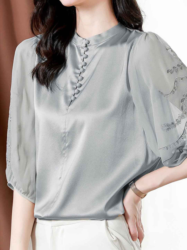 Taylor Loose Crew Neck Satin Embroidered Top