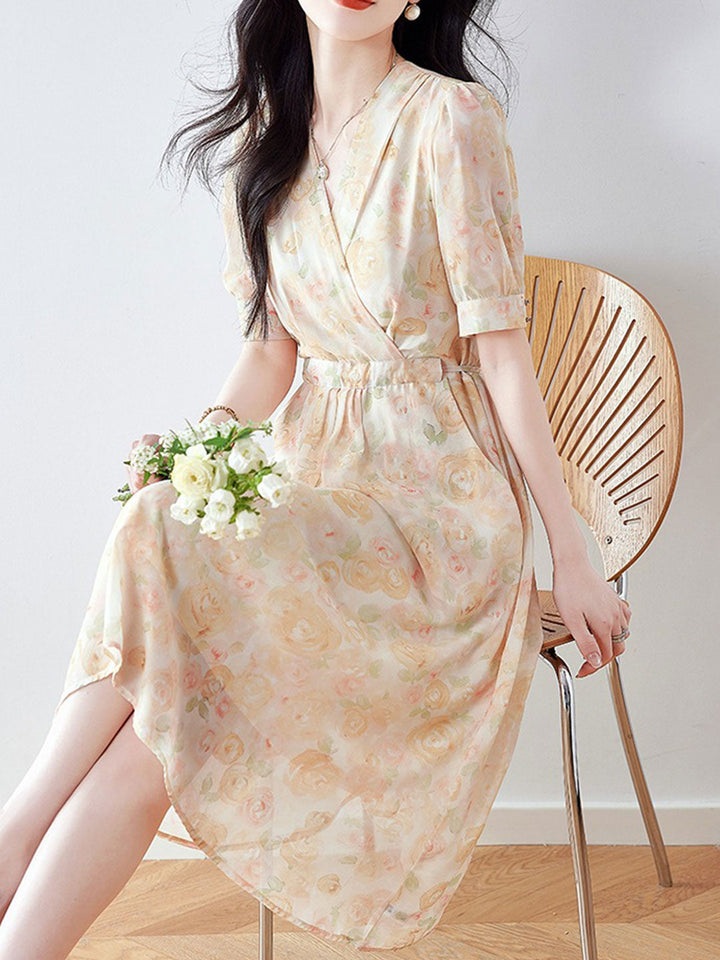 Gabriella Daily V-Neck Floral Printed Chiffon Dress