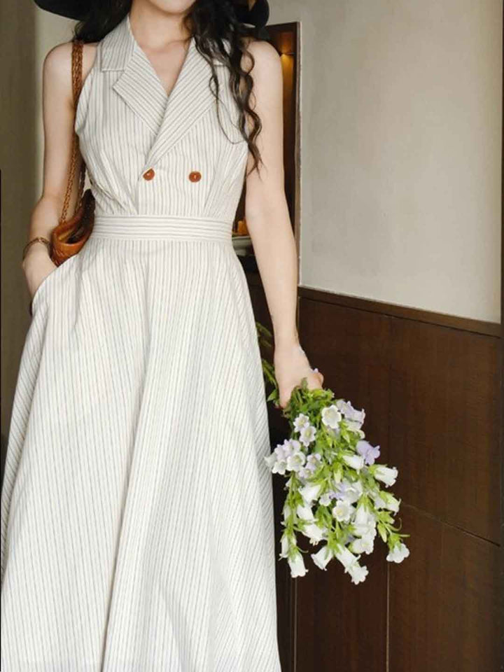 Victoria Elegant V-Neck Striped Shirt Dress